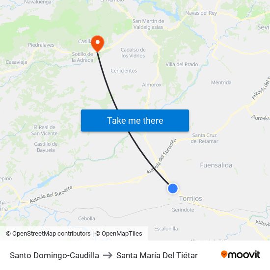 Santo Domingo-Caudilla to Santa María Del Tiétar map