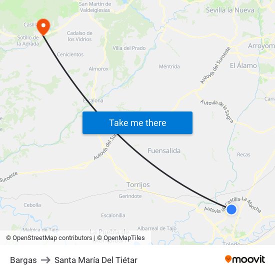 Bargas to Santa María Del Tiétar map