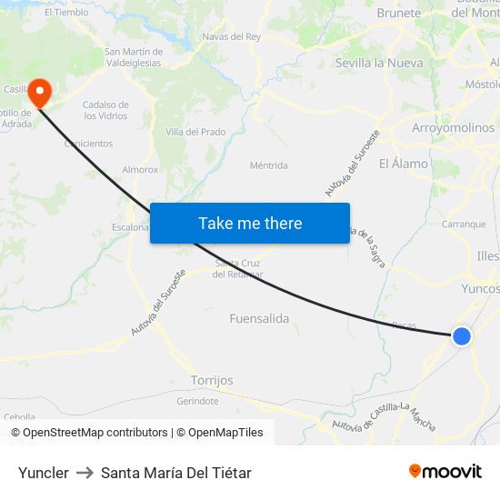 Yuncler to Santa María Del Tiétar map