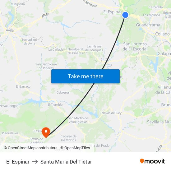 El Espinar to Santa María Del Tiétar map