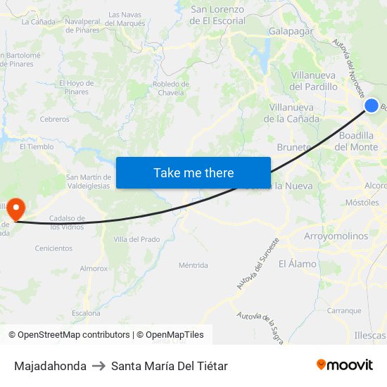 Majadahonda to Santa María Del Tiétar map