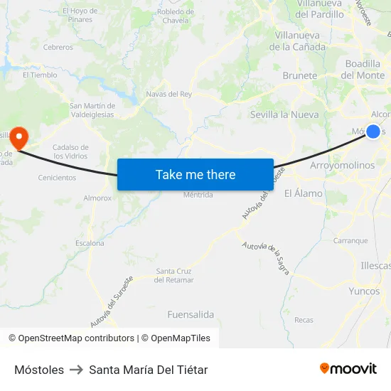 Móstoles to Santa María Del Tiétar map