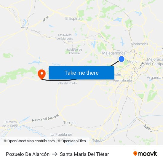 Pozuelo De Alarcón to Santa María Del Tiétar map