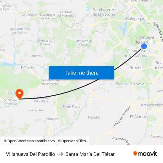 Villanueva Del Pardillo to Santa María Del Tiétar map