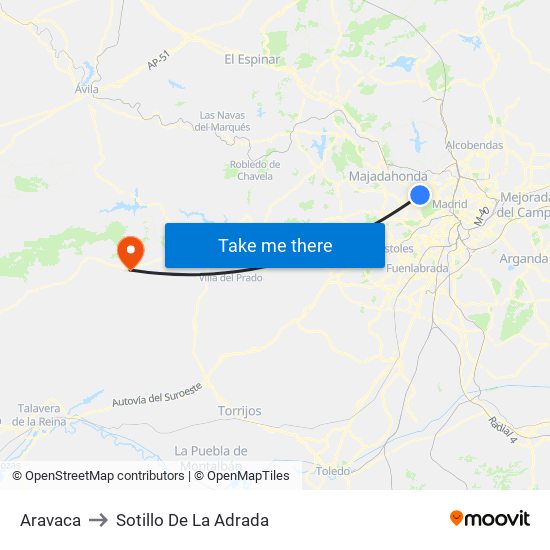 Aravaca to Sotillo De La Adrada map