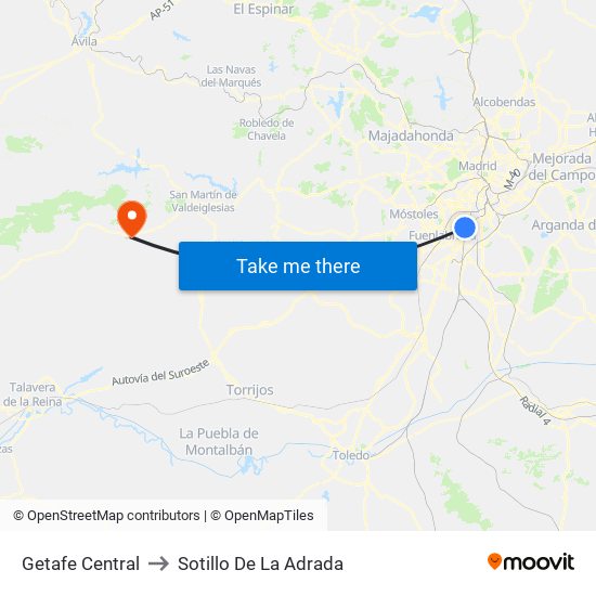 Getafe Central to Sotillo De La Adrada map