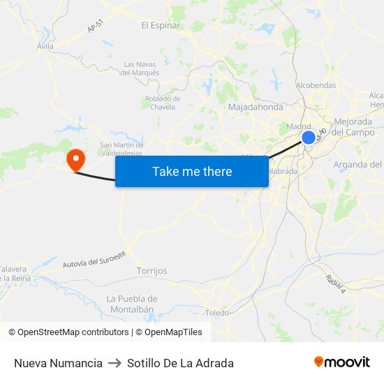 Nueva Numancia to Sotillo De La Adrada map