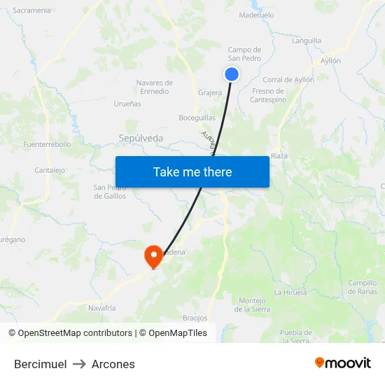 Bercimuel to Arcones map