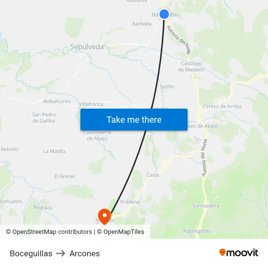 Boceguillas to Arcones map