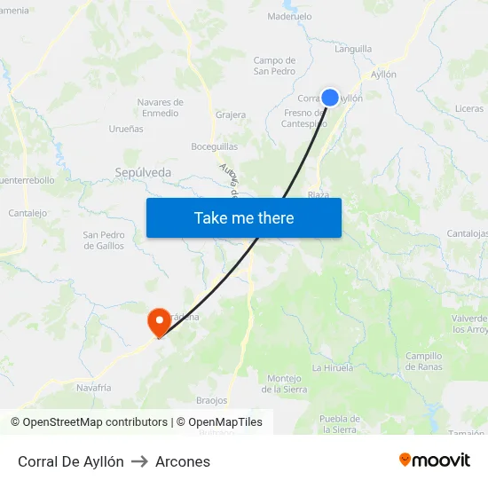Corral De Ayllón to Arcones map