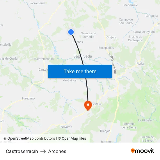 Castroserracín to Arcones map