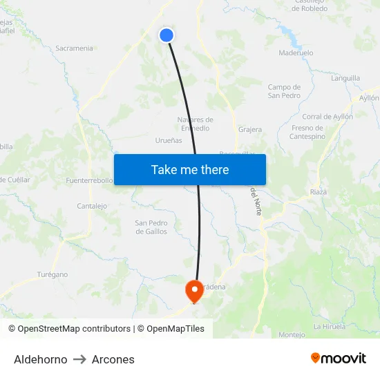 Aldehorno to Arcones map