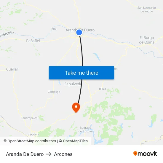 Aranda De Duero to Arcones map