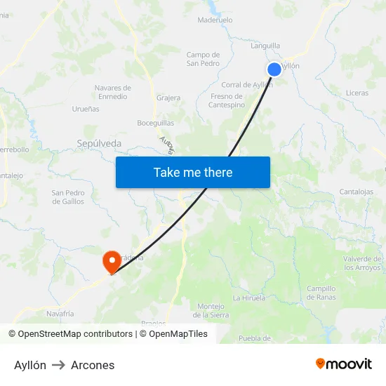 Ayllón to Arcones map