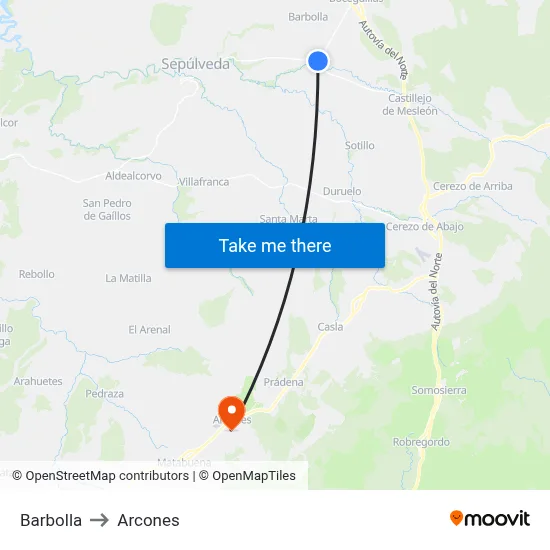 Barbolla to Arcones map
