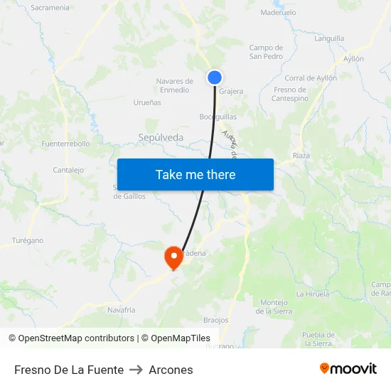 Fresno De La Fuente to Arcones map