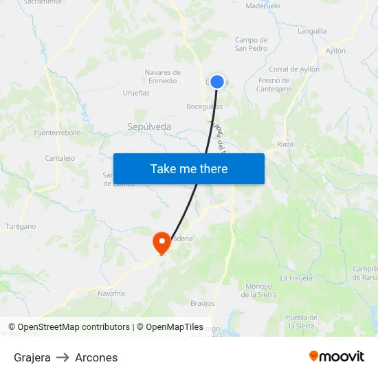 Grajera to Arcones map