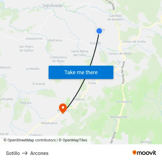 Sotillo to Arcones map