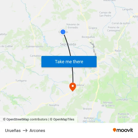 Urueñas to Arcones map