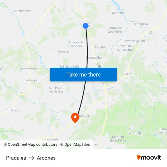 Pradales to Arcones map
