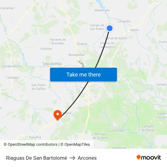Riaguas De San Bartolomé to Arcones map
