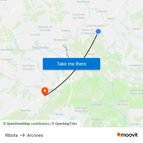 Ribota to Arcones map