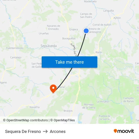 Sequera De Fresno to Arcones map