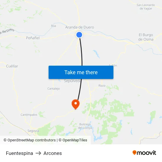 Fuentespina to Arcones map