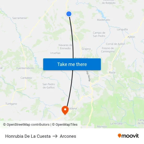 Honrubia De La Cuesta to Arcones map