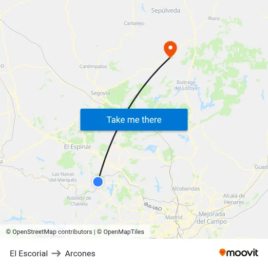 El Escorial to Arcones map