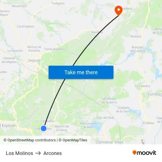 Los Molinos to Arcones map