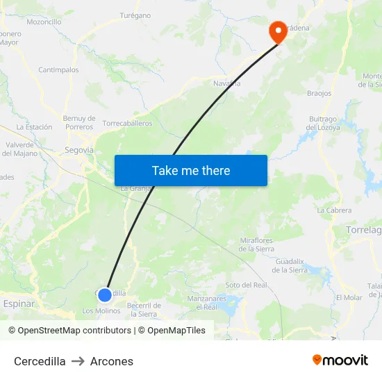 Cercedilla to Arcones map