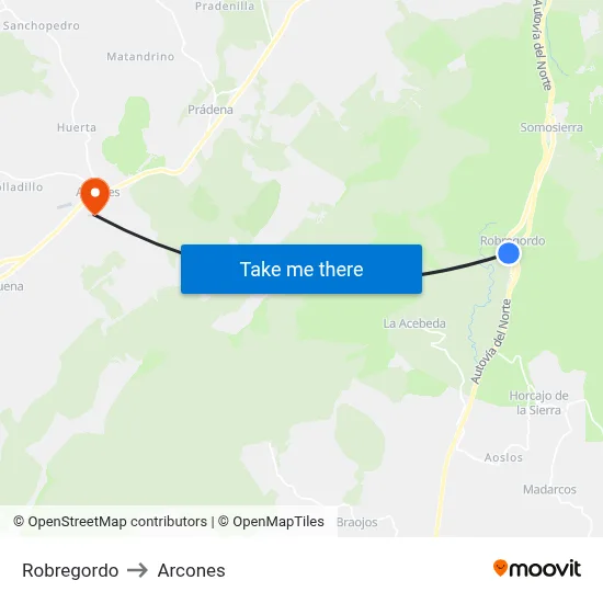 Robregordo to Arcones map
