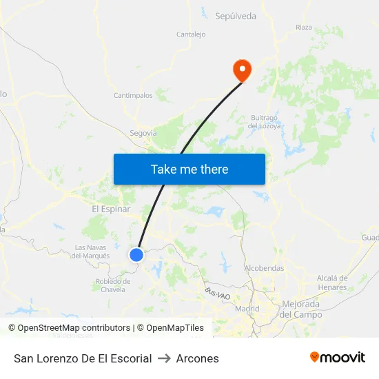 San Lorenzo De El Escorial to Arcones map