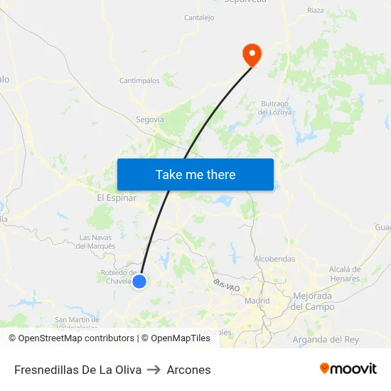 Fresnedillas De La Oliva to Arcones map