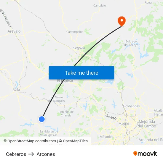 Cebreros to Arcones map