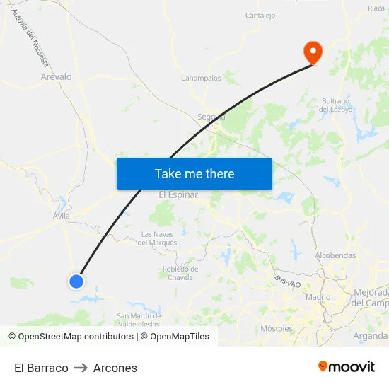 El Barraco to Arcones map