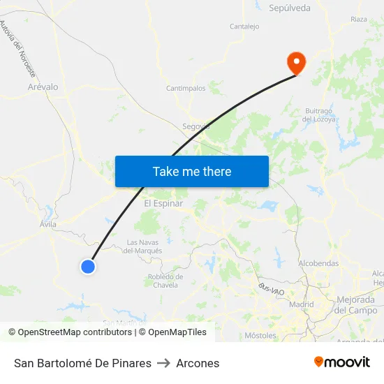 San Bartolomé De Pinares to Arcones map