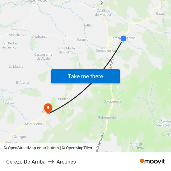 Cerezo De Arriba to Arcones map