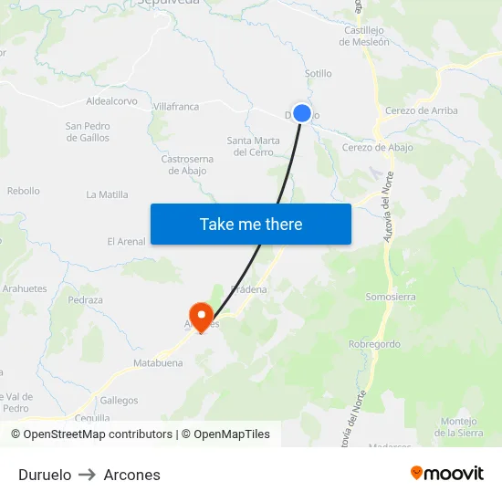 Duruelo to Arcones map
