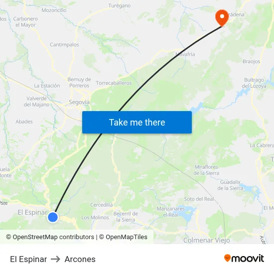 El Espinar to Arcones map