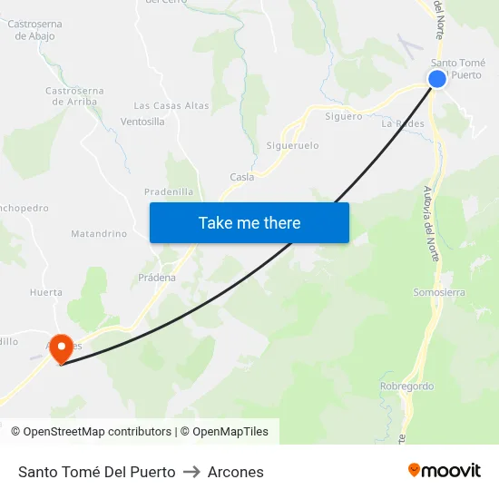 Santo Tomé Del Puerto to Arcones map