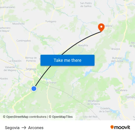Segovia to Arcones map