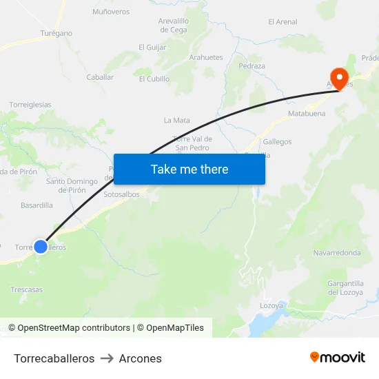 Torrecaballeros to Arcones map