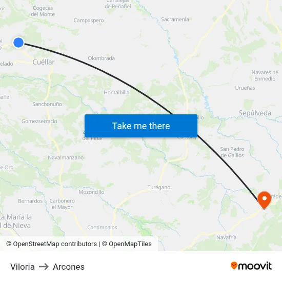 Viloria to Arcones map