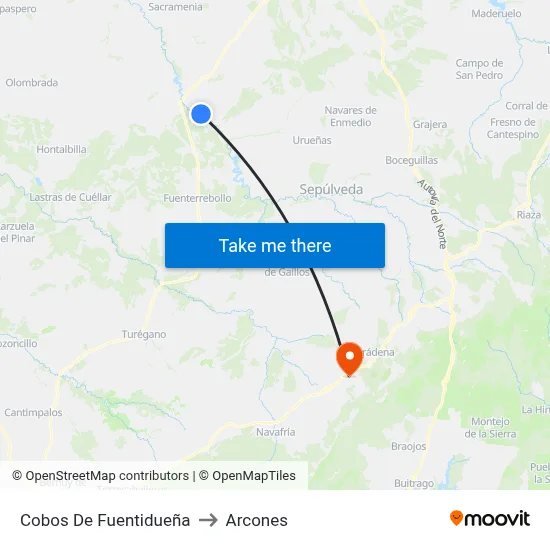 Cobos De Fuentidueña to Arcones map