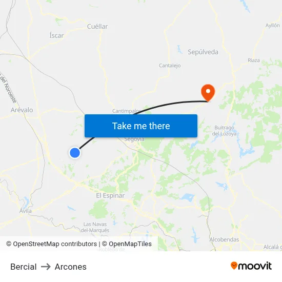 Bercial to Arcones map