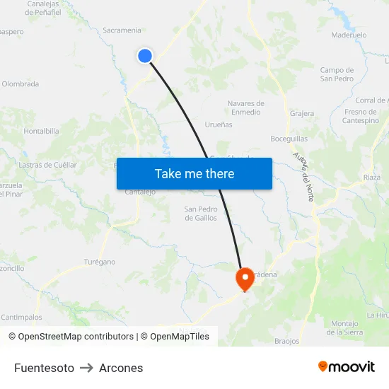 Fuentesoto to Arcones map