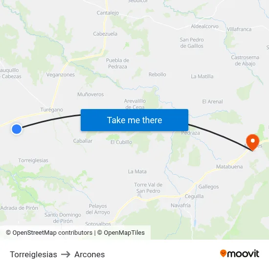 Torreiglesias to Arcones map