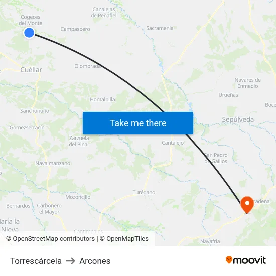 Torrescárcela to Arcones map